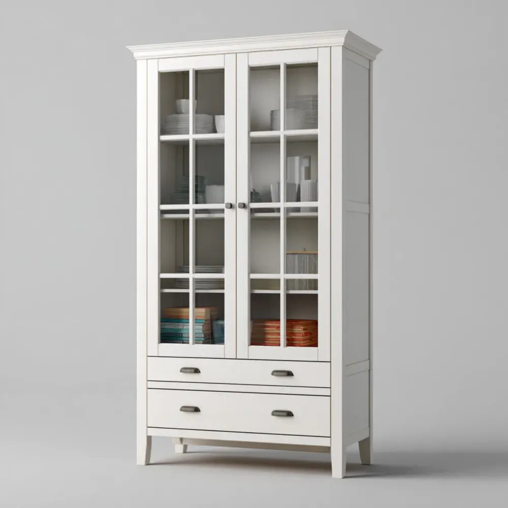 Display Cabinet with Glass Doors 190x80x40 cm - White - Modern Style