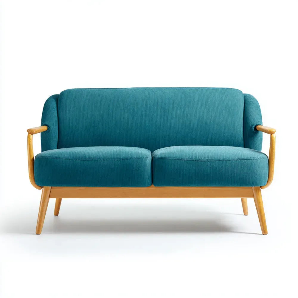 Two-Seater Sofa Fabric Upholstered 130x75x85 cm - Teal - Mid-Century Modern