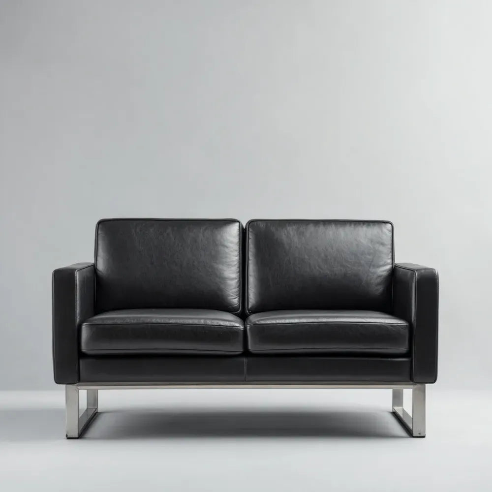 Leather Sofa 180x80x75 cm - Modern Design Black
