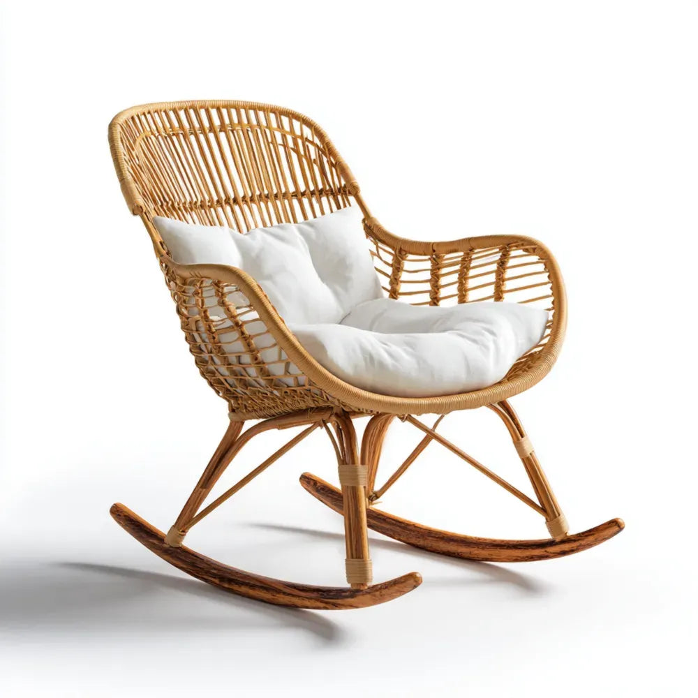 Patio Rocking Chair - Rattan with Cushions 70x80x95 cm - Natural/White - Modern Design