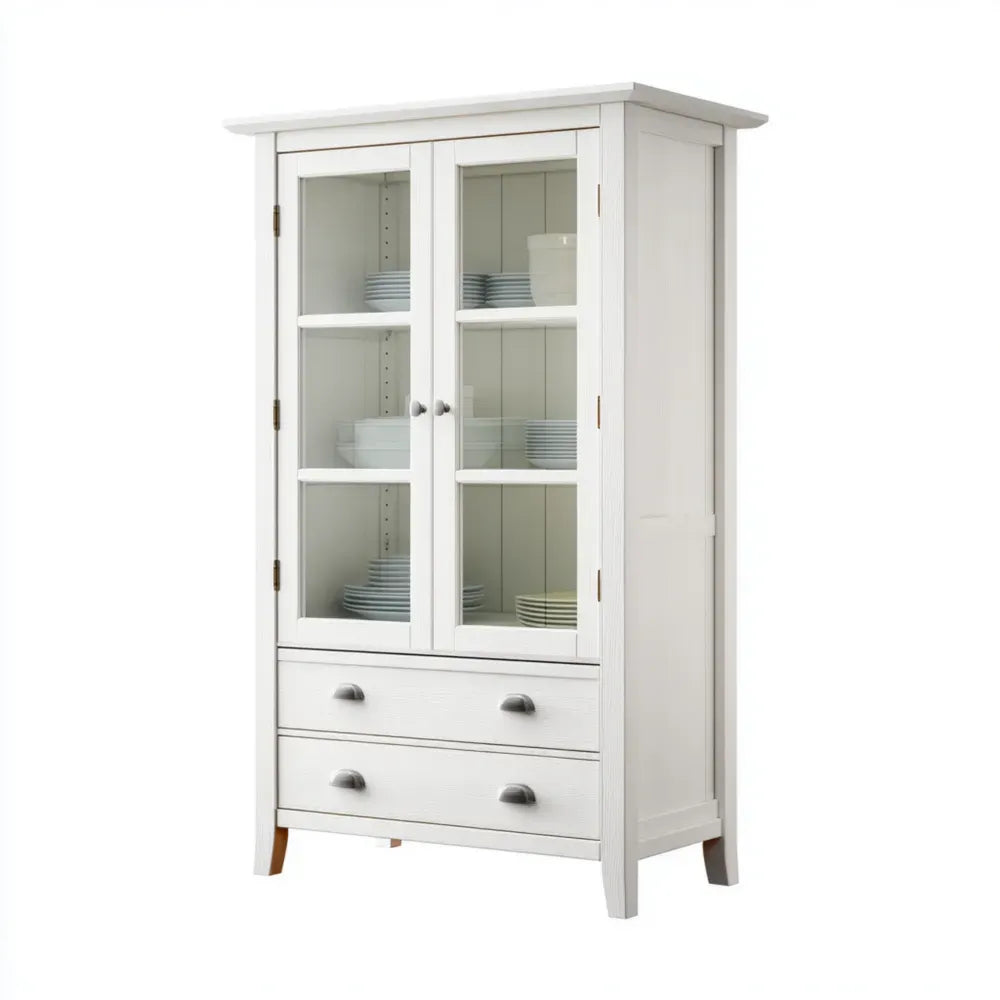 Display Cabinet with Glass Doors 80x40x190 cm - White - Contemporary Style