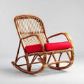 Patio Rocking Chair Rattan 85x60x90 cm - Red Cushion - Rustic Style